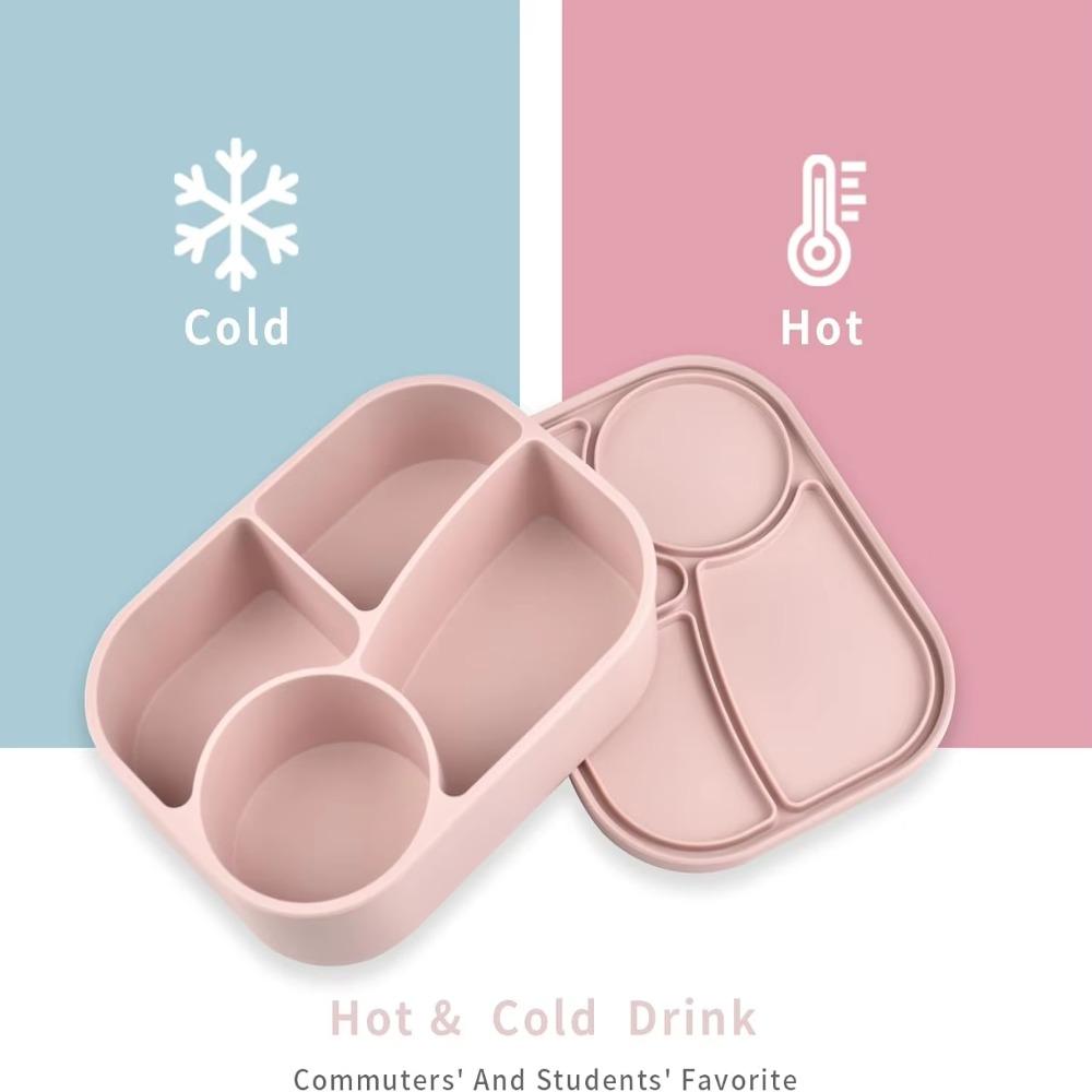 Rechteckige Silikon 4-Fach Lunchbox Auslaufsicher mit Fächern Lebensmittelbox Hitzebeständig Mikrowellengeeignet Frischhaltebox Schule