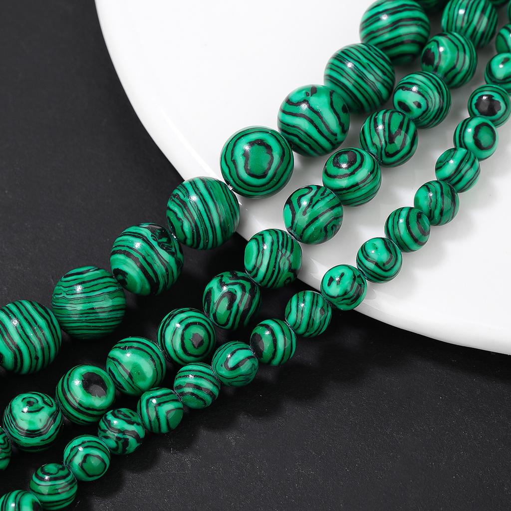 Smooth Polished Malachite Round Beads Chain For Handmade Bracelets Necklaces Safe Natural Stone Jewelry Supplies