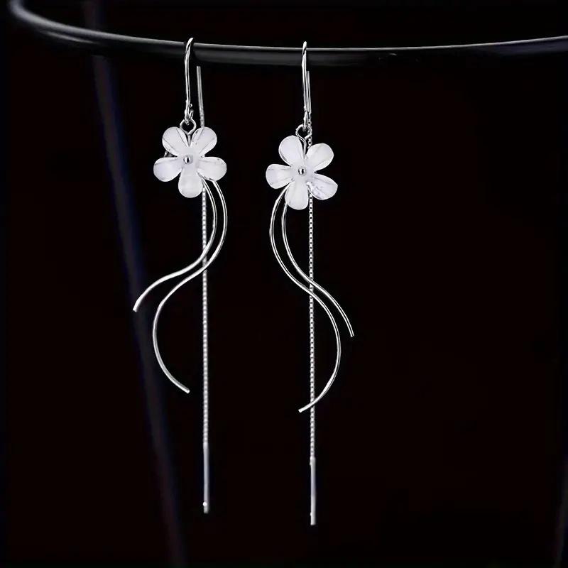 

Simple Peach Blossom Dangle Earrings for Women Silver Color Long Tassel Chain Drop Earrings Piercing Line Trendy Ear Jewelry