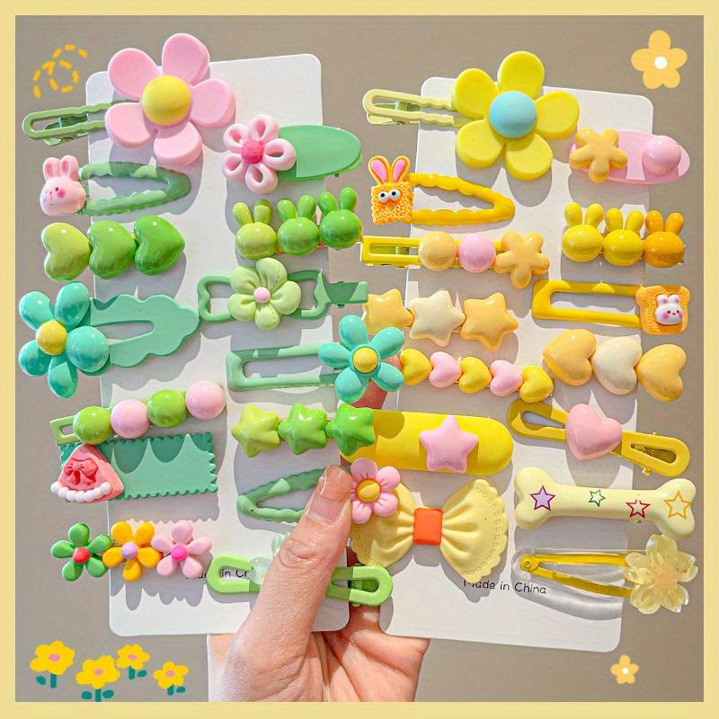 14Pcs/Set Candy Color Cartoon Bowknot Flower Hair Clips Yellow Pink Hairpin Barrettes Headwear Hair Accessories