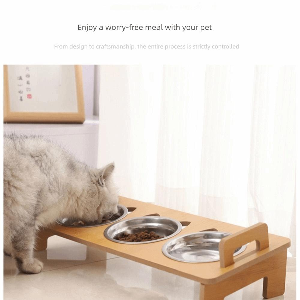 Cute Lifting Height Pet Food Bowl Stainless Steel Durable Cat Food Plate Three Bowls Design Pet Feeding Bowl Cat Feeding