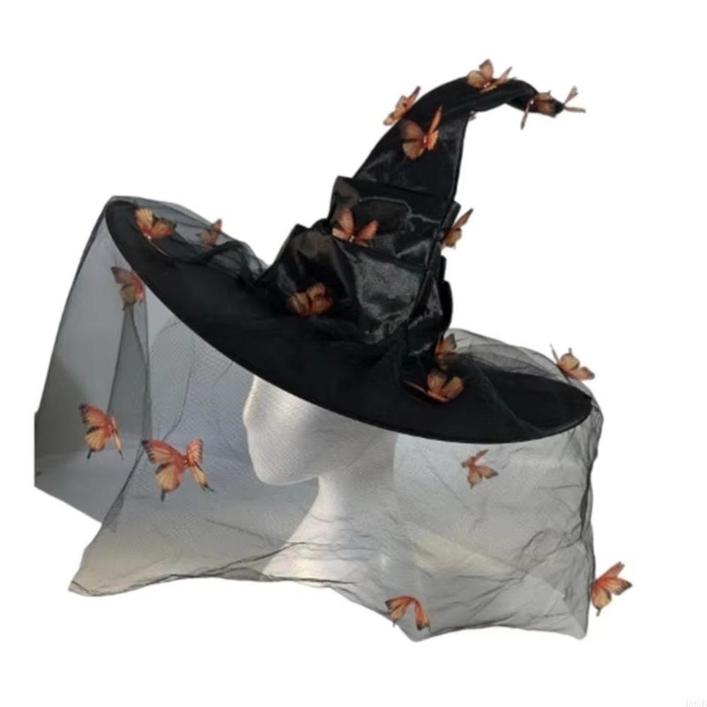 Mesh Yarn Cover Butterfly Witch Hat Butterflies Design Wizard Cap Masquerade Cap Women's Costume