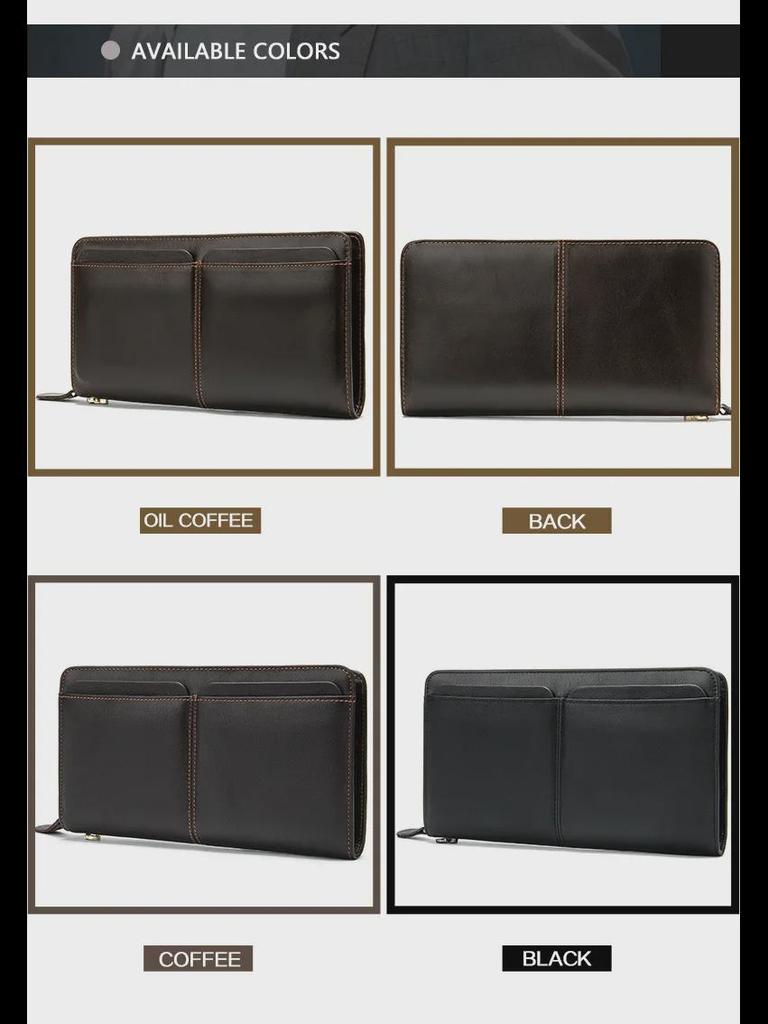 MVA Men's Long Retro Genuine Leather Wallet - Large Capacity Card Holder with Multiple Slots, First Layer Cowhide Clutch Bag.