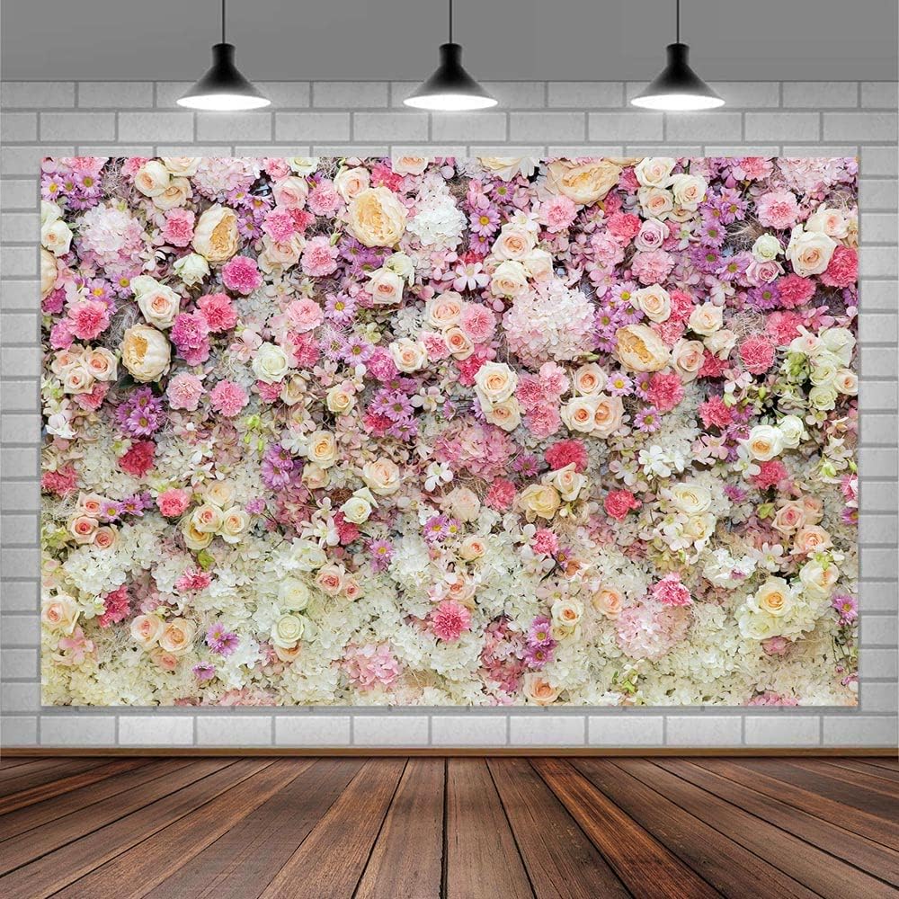 7x5ft Pink Rose Floral Flower Wall Backdrop Girls Wedding Birthday Bridal Shower Kids Portrait Background Photoshoot Cake Table Tea Party Photoshoot