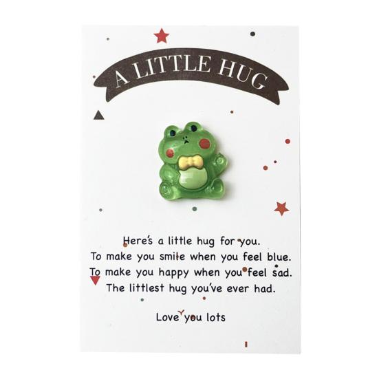 Pocket Hug Cartoon Dinosaur Decoration with Greeting Card A Little Hug Green Frog Resin Ornament Friends Family Birthday Anniversary Gift