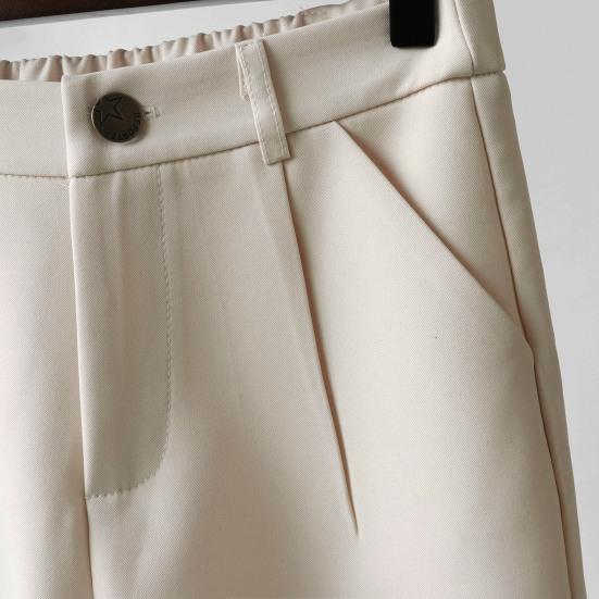 Women Summer Shorts High Waist Suit Shorts Straight Loose Thin Elastic Waist Above Knee Length Pockets Soft OL Style Formal Business Shorts