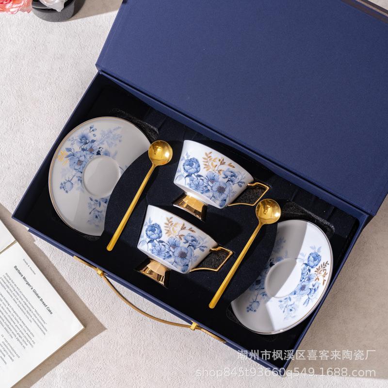 Blue Love Flower Bone China Coffee Cup Saucer High-End Exquisite Ceramic Coffee Cup Women'S English Afternoon Tea Tea Set