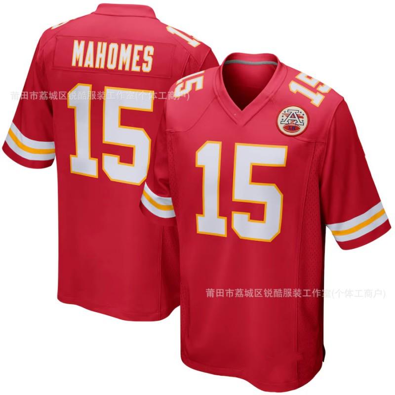 Kansas City Chiefs Patrick Mahomes 15 Haftowany Koszulka Piłkarska NFL Męska Ubranie Kibica