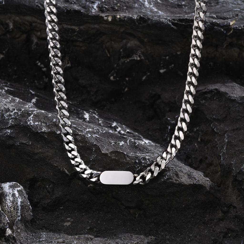 Vnox Unisex Stainless Steel Choker Necklaces,Cuban Link Chain Necklaces for Men Women,Fashion Slide Geometric Bar Pendant Collar