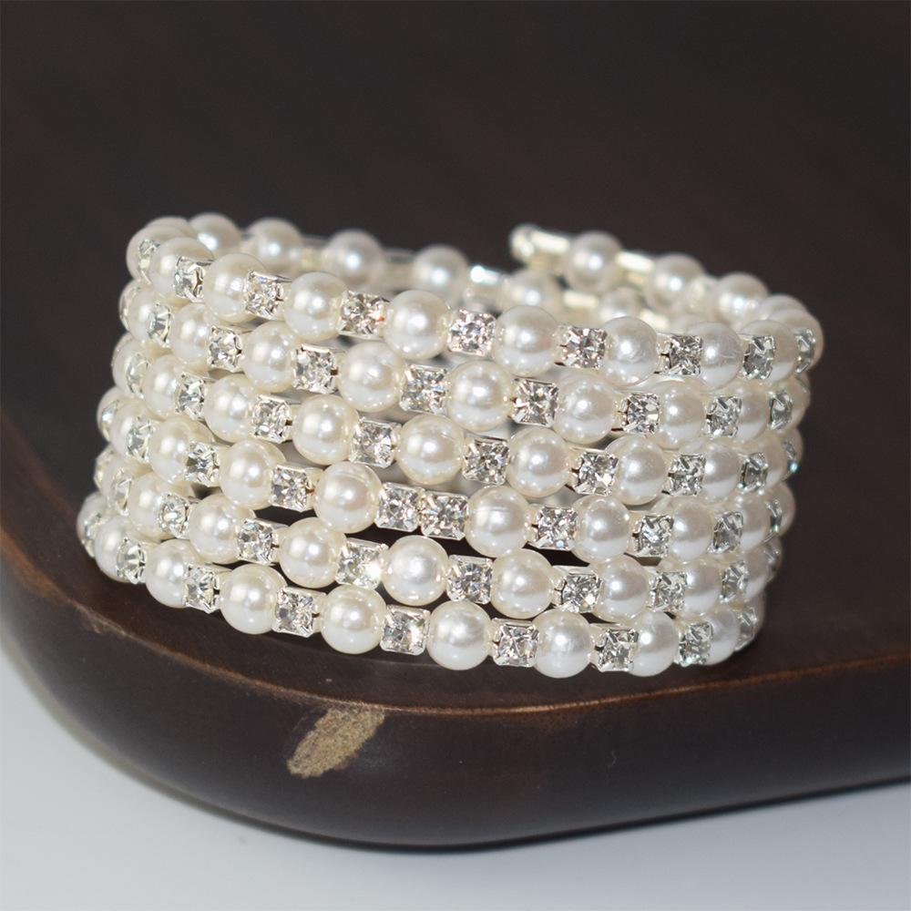 2023 Korean Style Pearl & Rhinestone Open Bangle for Women