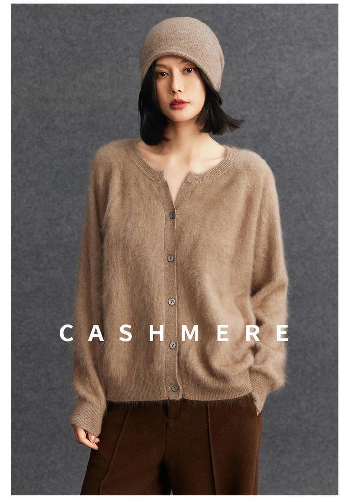 Women's Brushed Cashmere Cardigan - Autumn/Winter 2025 Thickened V-Neck Button-Up Sweater Coat