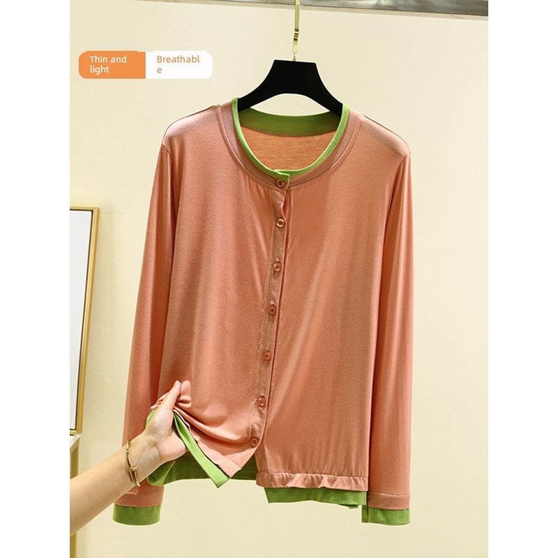 Long Sleeves Modal Homewear Tops Thin Spring/Summer Outer Shawl Cardigan Loose Plus Size Buckle Air Conditioning Blouse