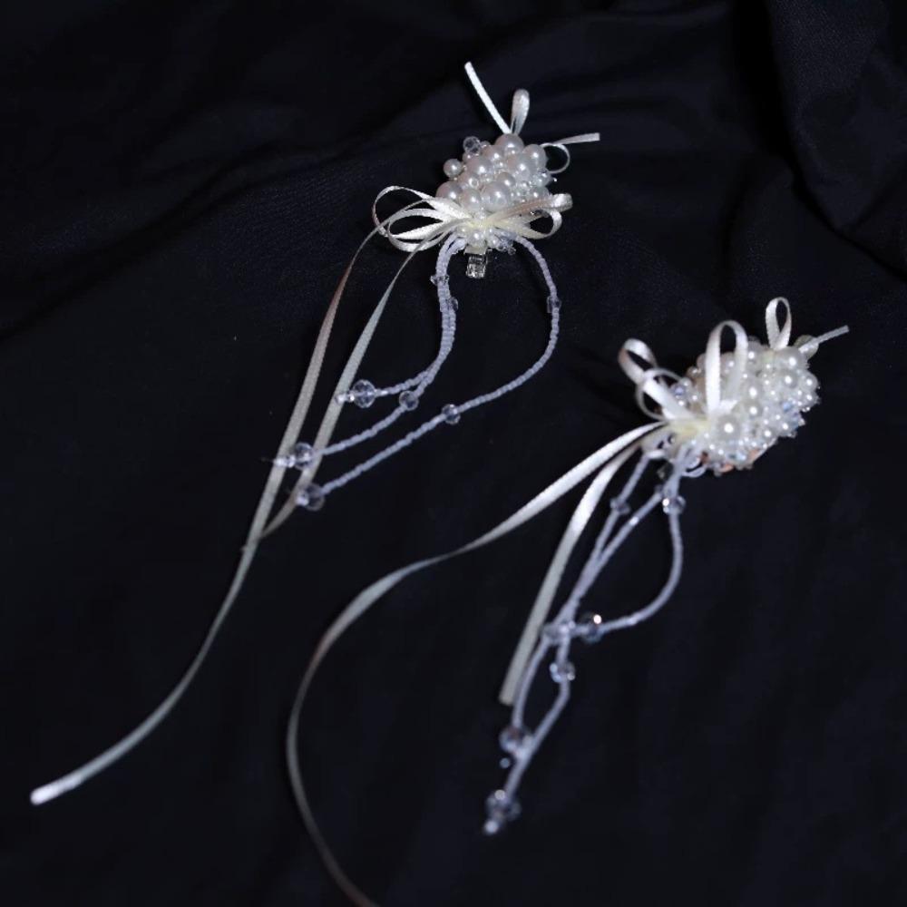 1 Pair White Bride Hairpin Stylish Wedding Headdress French Style Bridal Hair Clip  Hair Accessories