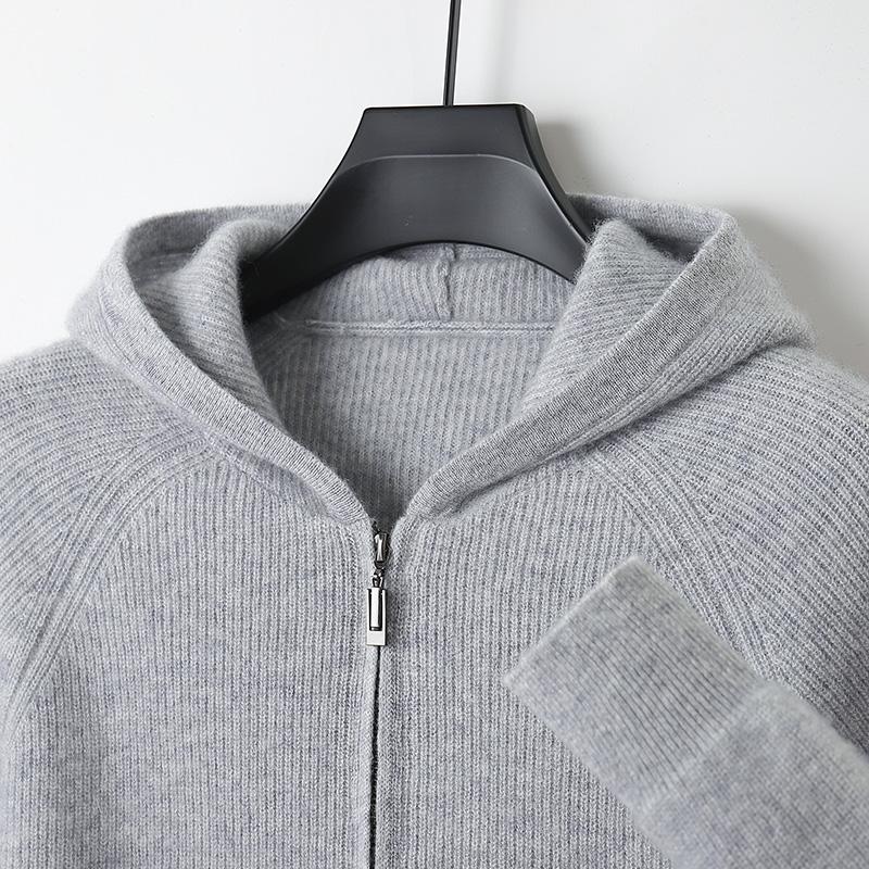 Autumn and Winter Men Wool Sweater Hooded Zipper Cardigan Thickened Knit Large-size Jacket Long Sleeved Sportswear Coat