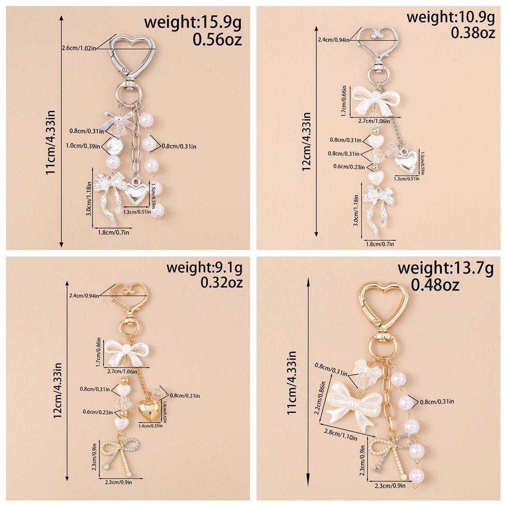 DIY Rhinestone Pendant Zinc Zinc Alloy Bag Charm Trendy Pearl Bow Keychain  Bag Ornament