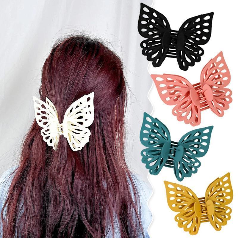 Double Layered Hollow Butterfly Hair Clip Large Solid Color Frosted Butterfly Clip Women's Fashion Hair Accessory Gift Hair Clip