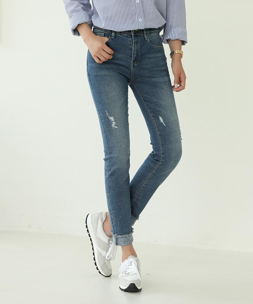 Ppaeppae Roll-Up Hem Secret Elastic Waist Stretch Skinny Denim Pants