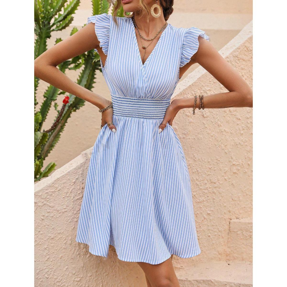 

Красочные летние высококачественные ткани, удобные и привлекательные, многоцветные фасоны, облегающие летние платья богатого стиля S лазурь