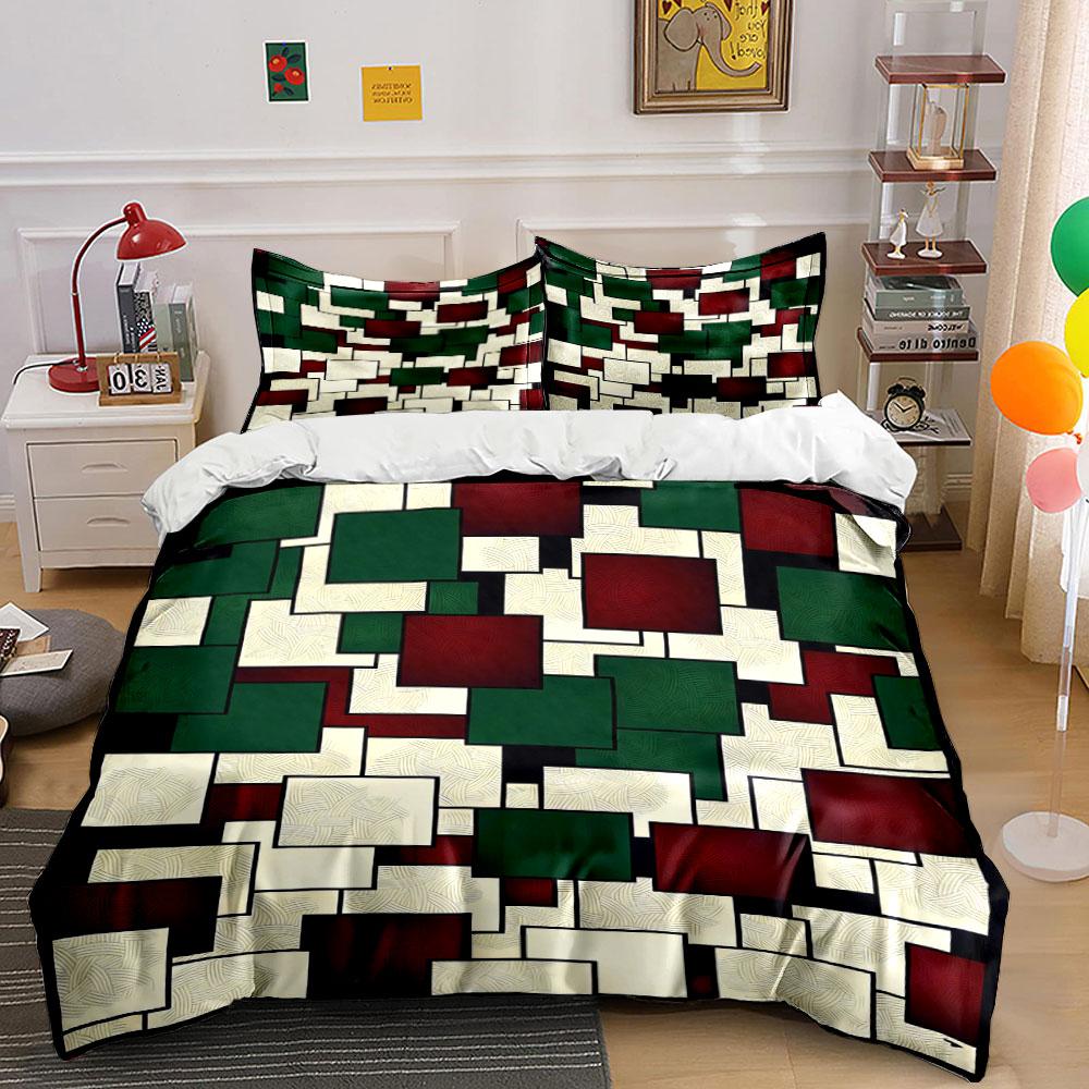 

Rectangles in green, red, cream. Bedding sets Duvet cover sets Duvet covers Pillowcases(1 * Duvet Cover 2 * Pillowcases, without duvet insert) 135x200cm