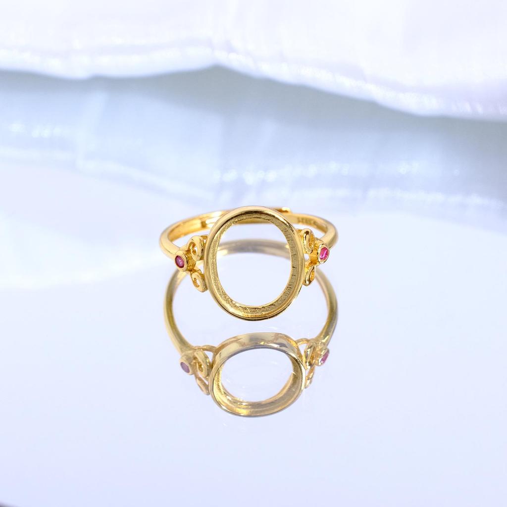 S925 Silver Gold-Plated Filigree Oval Bar Ring with Prong Setting