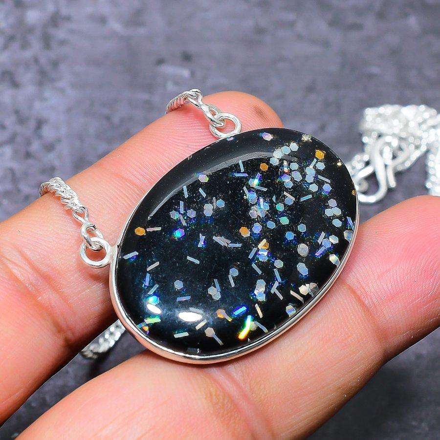 Natural Dichroic Glass Gemstone 925 Sterling Silver Jewelry Necklace 18" g9T37