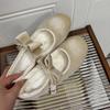 Small inner height increase 5cm Mary Jane shoes women's leather fashion round head bow one-word buckle with velvet single shoes