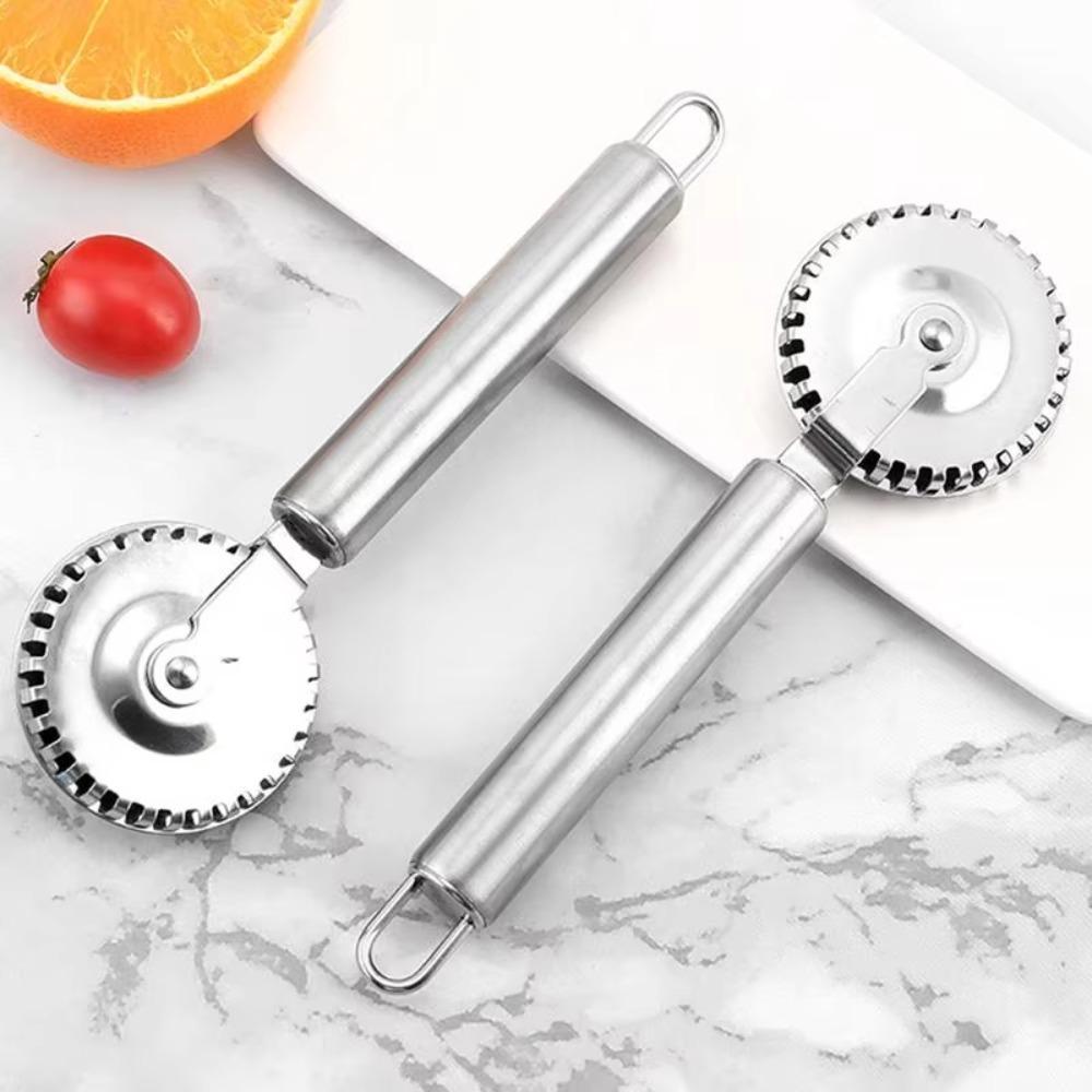 2pcs Stainless Steel Pastry Roller Non-Corrosive Dumpling Embossing Maker Pie Cutter Wheel Biscuit