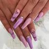 24pcs Pink Leopard Print Fake Nails French Press on Nails Y2K Sweet Cool Long Square False Nails Stars Pearl Rhinestone Nail Art