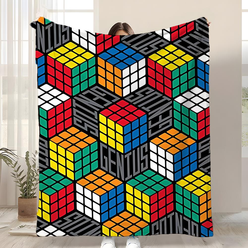 Cute cartoon style Rubik's cube Throw Kid-Friendly Flannel Throw Blanket Soft Warm Anti-Static Washable All Season