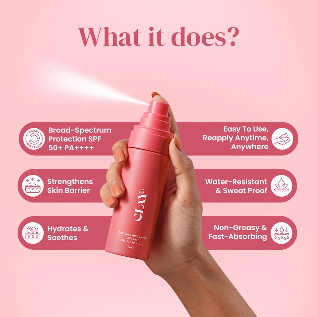 Sakura & Rice Water Sunmist SPF 50+ PA++++ | Ultra-Light Sunscreen Spray for Face & Body | 100% Invisible, Non-Greasy, No White Cast | UVA + UVB