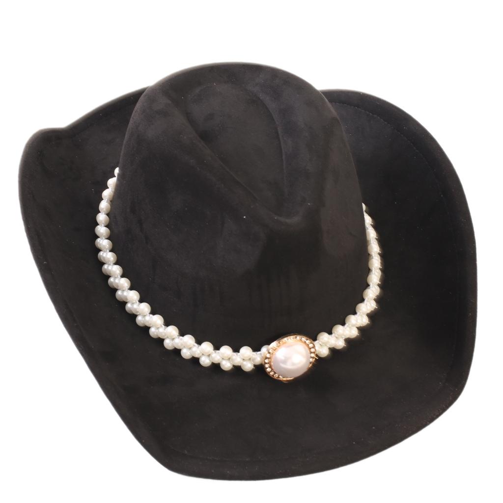 Popular European and American Elegant Fashion Pearl Decorative Cowboy Hat Suede Classic Western Cowboy Hat