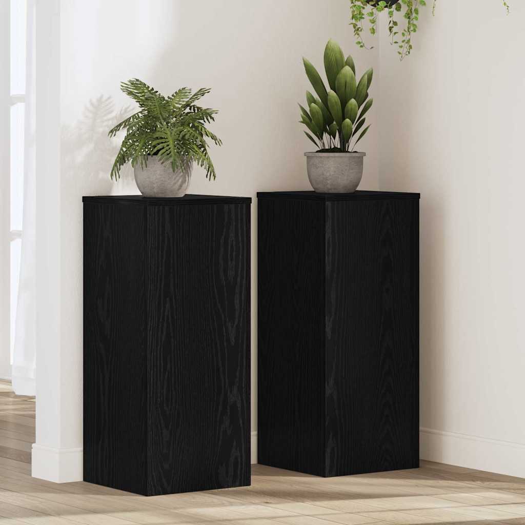 Plant Stand 2 Pcs Black Oak Effect 30 X 30 X 70 Cm