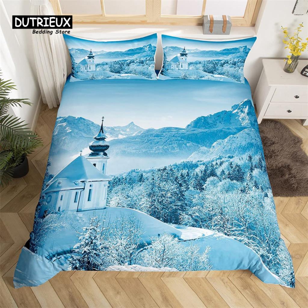 Abstract Mountain Duvet Cover Natural Scenery Art King Bedding Set For Nature Lover Gift Woodland Hiking Adventure Quilt Cover