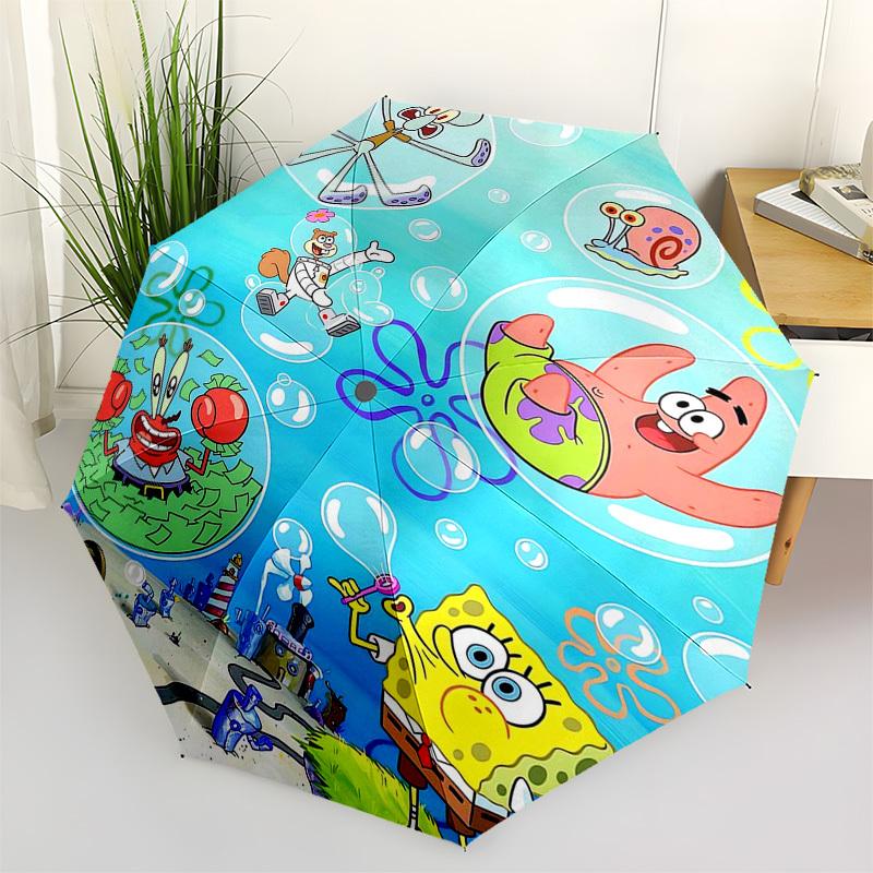 1pc SpongeBob SquarePants Bubble Umbrella - Automatic Opening & Closing, Portable 3-Fold Design with 8-Bone Iron Frame, Outdoor, Perfect Gift for Fans