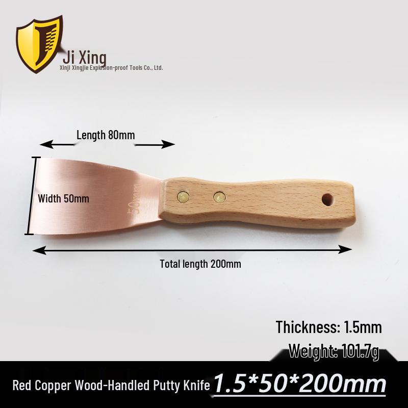 Rotes Kupfer-Spachtel mit 1,5 mm dicker Klinge, Holzgriff - Ideal zum Reinigen von Schimmel und Entfernen von Klebstoff