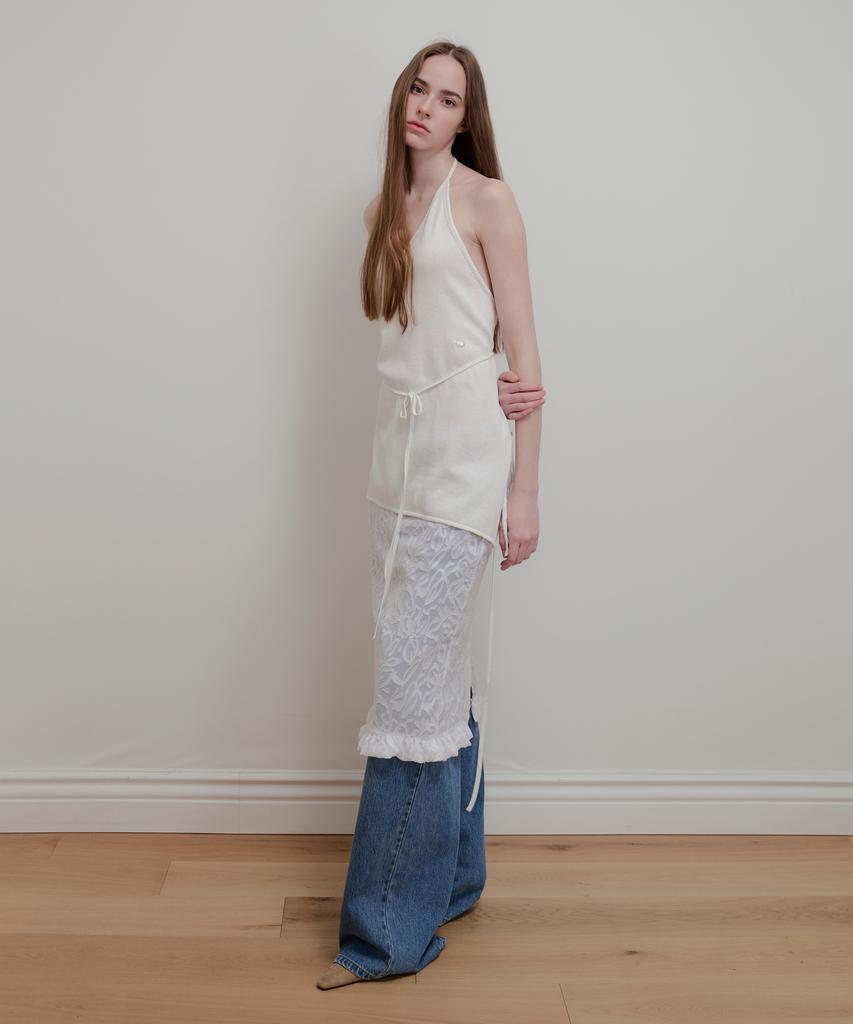 Aobteu Layered Halter Neck Knit - Off White