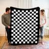 Flannel Blanket With Checkerboard Print Black White High - Quality Fabric For All - Season Use Great For Bedroom Layering Sofa