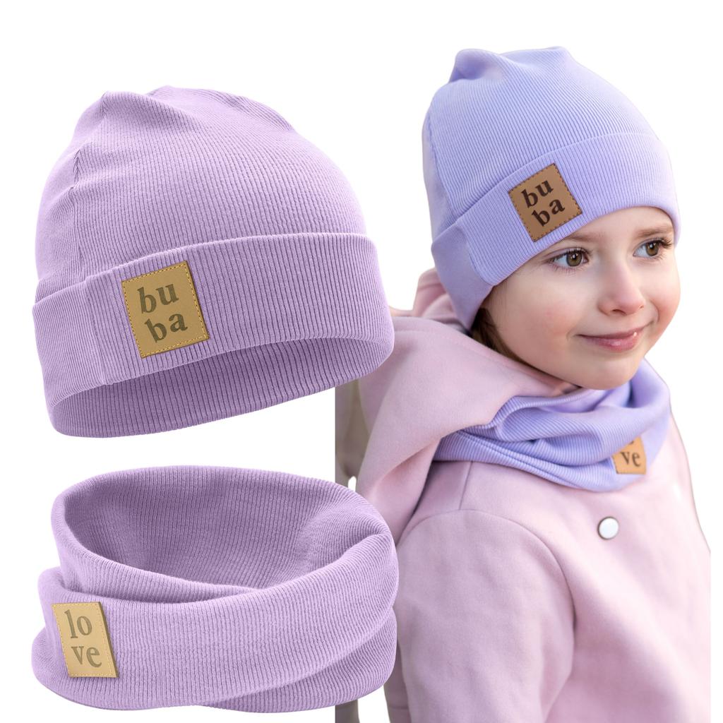 Spring Hat for a Girl with a Snood - Purple 56-60 Cm