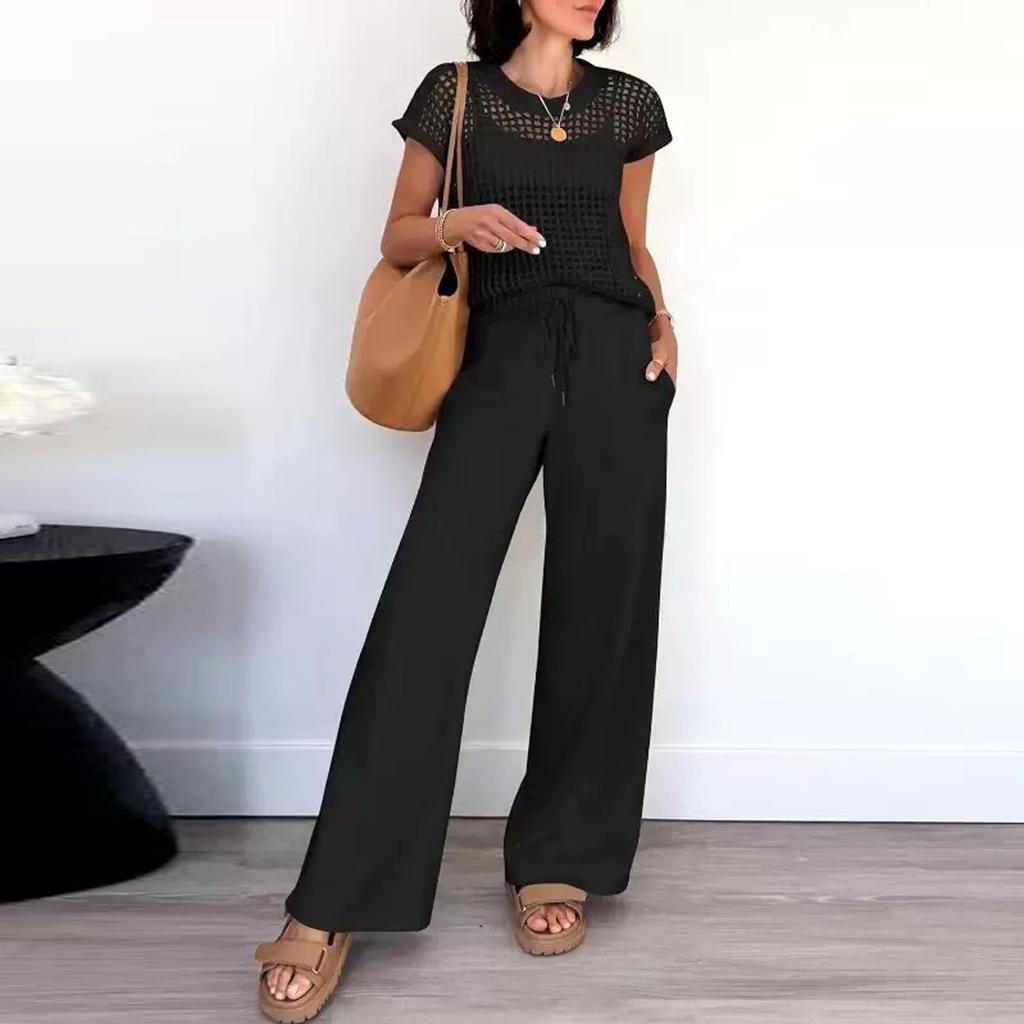 Ținută de vară pentru femei - Set pantaloni cu șnur și mânecă scurtă