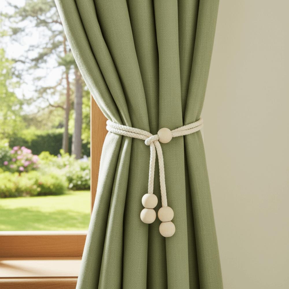 Adjustable Curtain Tie Straps Anti-Slip Minimalist Curtain Tiebacks Soft with Wooden Bead Window Curtain Holders Hotel