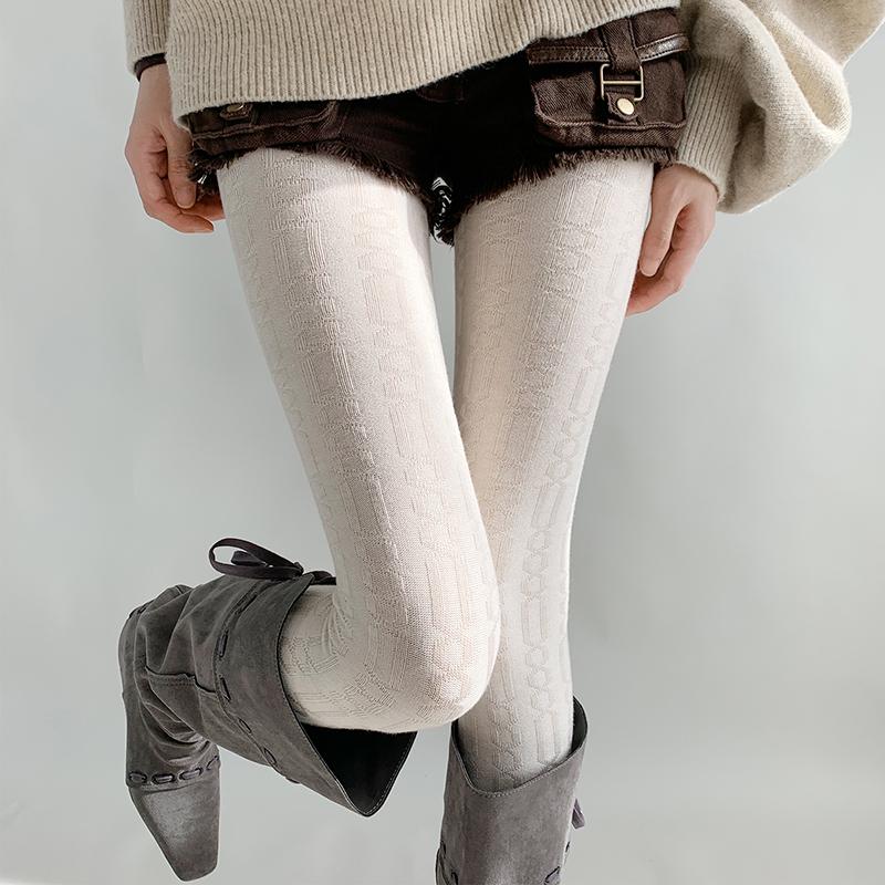 

Retro Chain Pattern Tights Women Autumn Winter Basic Thickened Wool Tights High Streetwear Stocking Pantyhose S білий