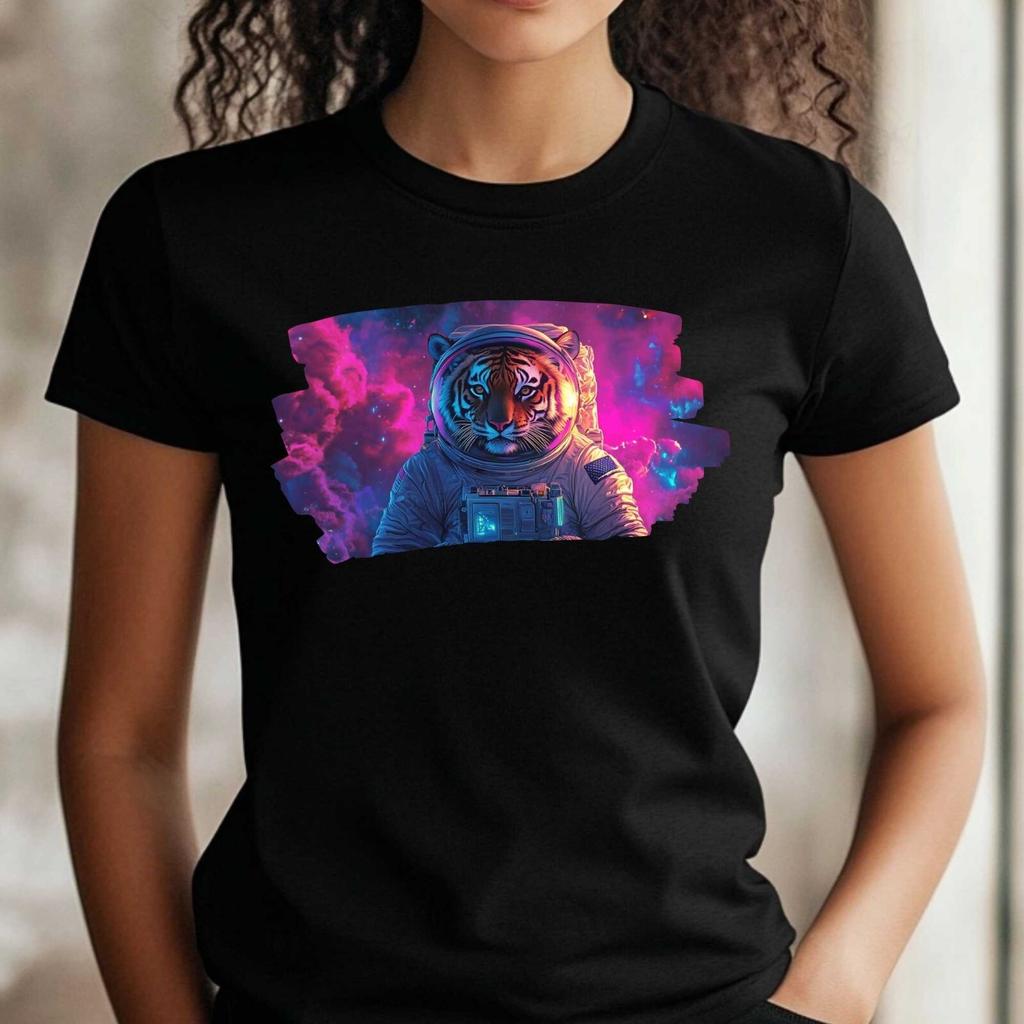 T-Shirt Frauen Tiger als Astronaut Motiv Baumwolle Größe XS bis 3XLWird in neuem Fenster oder Tab geöffnet