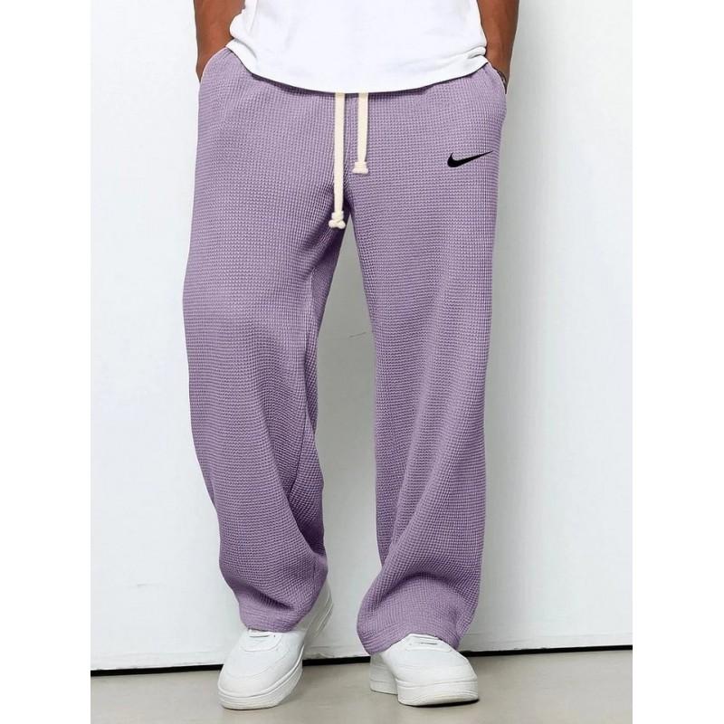 Mens Loose Waffle Knit Wide Leg Jogger Pants Casual Stretch Trousers Daily Wear