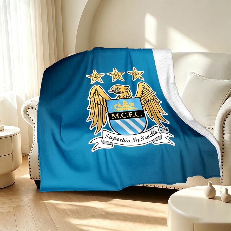 Manchester City FC Pattern Blanket for Home Decoration, Bed, Sofa, Car Travel, Camping, Suitable for All Seasons, Birthday Christmas Gift
