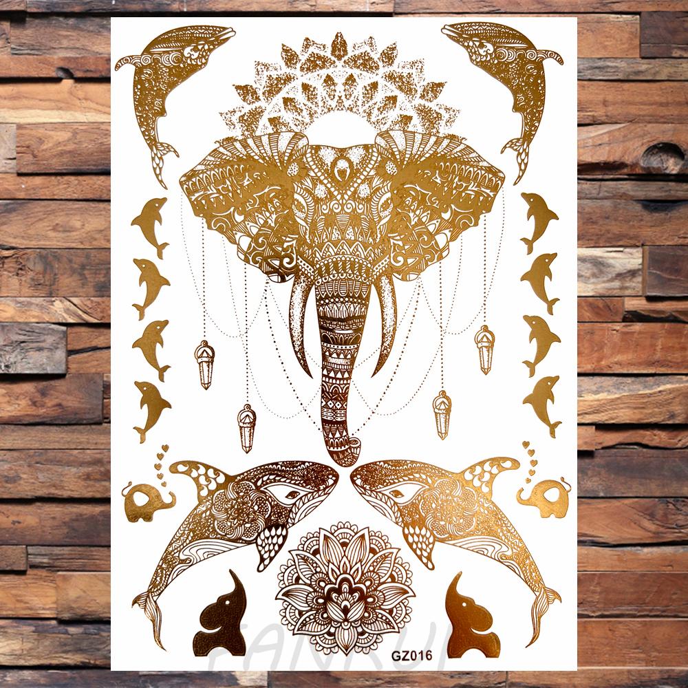 Tatuaggi Temporanei Realistici Elefante Luna Per Donne Adulti Farfalla Finta Pizzo Mandala Adesivo Tatuaggio Oro Impermeabile Tatuaggio Petto