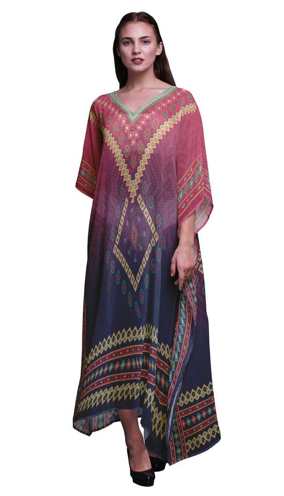 Phagun Aztec Geometric Long Caftan Maxi Dress Beach Swimwear Cover Up Womens