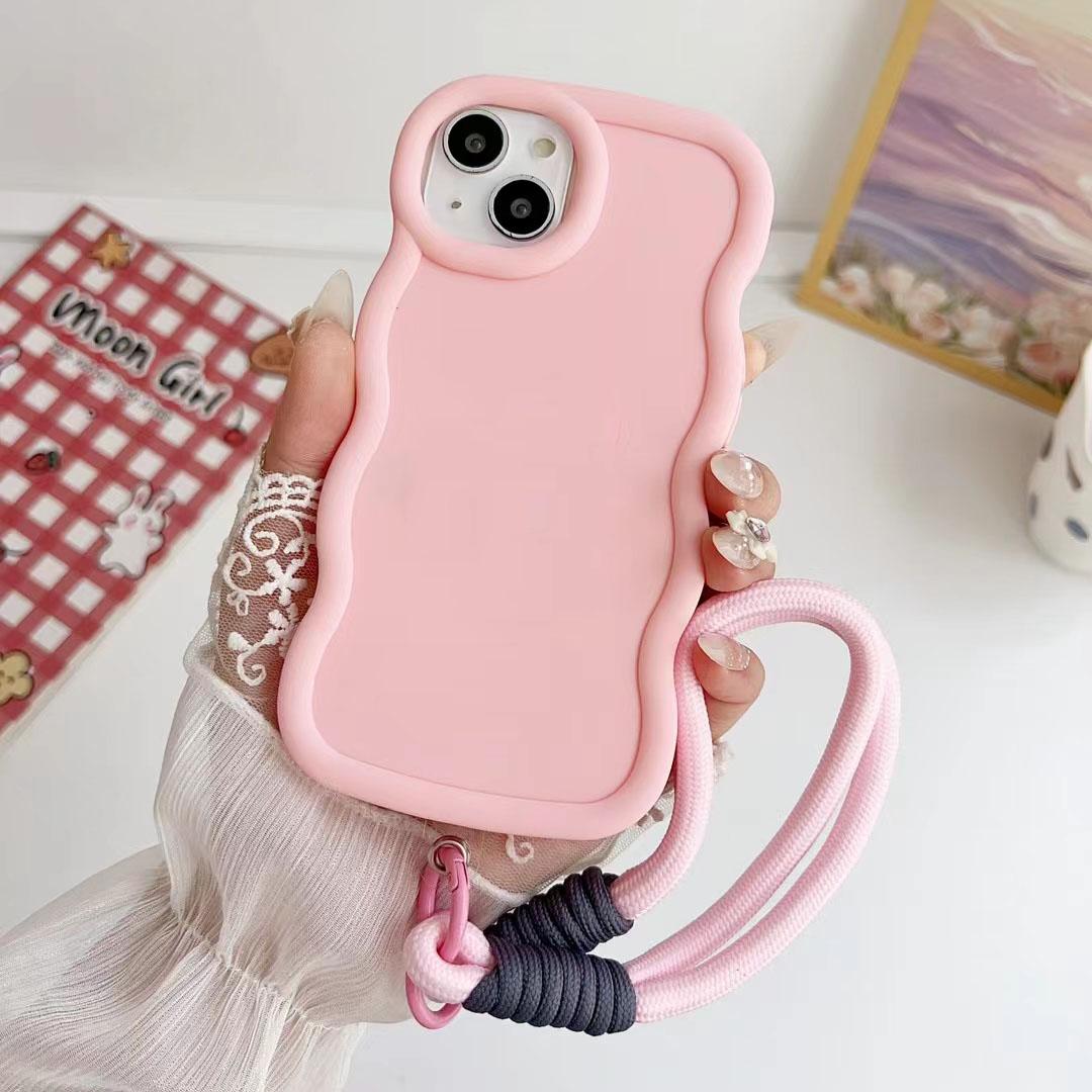 

S24FE Cute Pure Color Wave l Hand Strap Case For Samsung S23FE S24 S24U S23 S22S21FE S20FE M55 M54 Bumper Shockproof Cover Samsung A54-5G&Case & Strap розовый