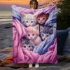 Cute Kitten Pink Blue Flannel Blanket  Soft Warm Sofa Office Travel Camping Family Gift