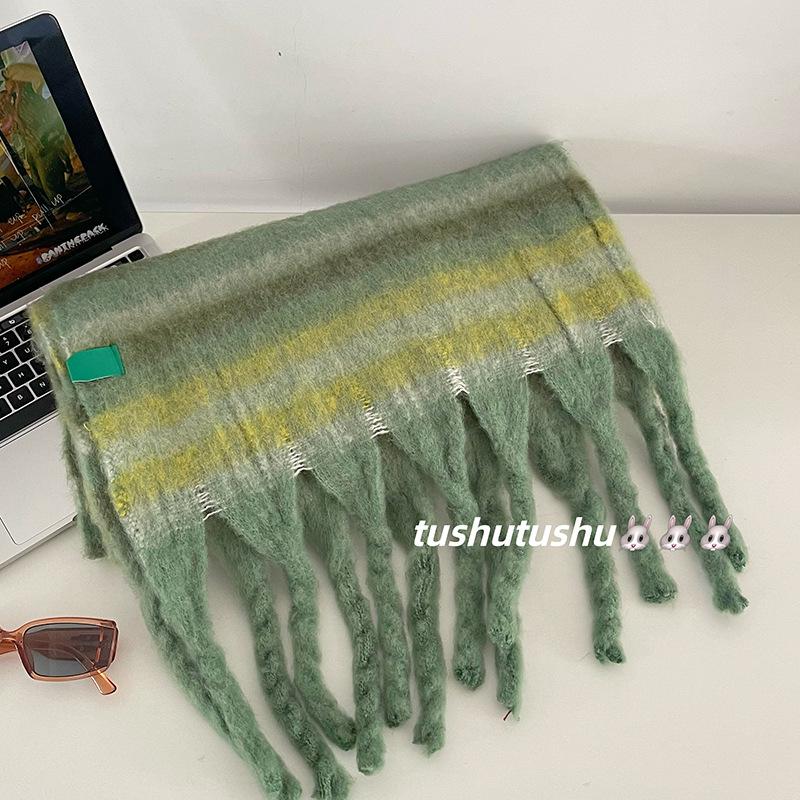 

Mohair Contrast Striped Thick Braided Imitation Cashmere Scarf for Men and Women Thickened Extra Large Warm Scarf Winter 220*45cm