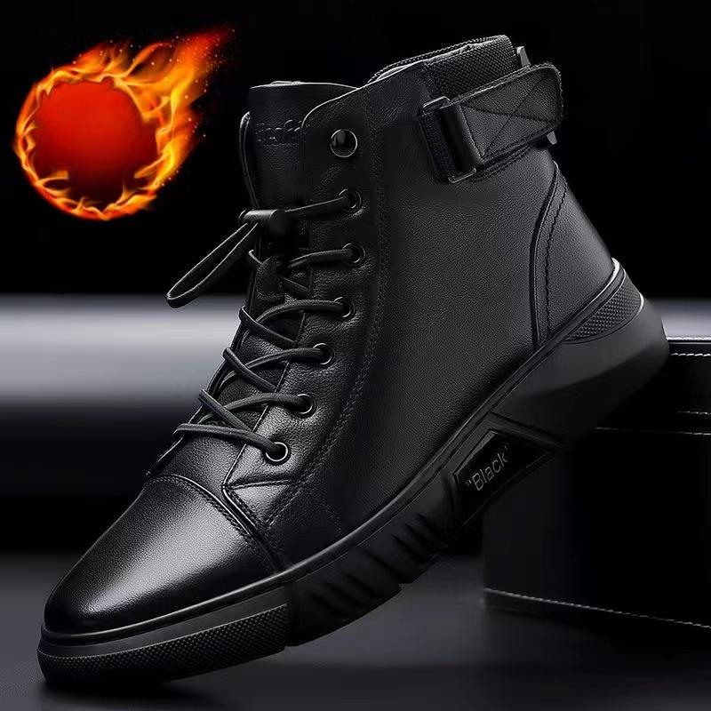 Fashion 2024 Men's High Top Motorcycle Boots Fashion Black Leather Boots New Outdoor Waterproof Platform Boot Men Boots Luxury Designer